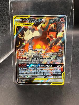 a close up of a pokemon card in a clear box