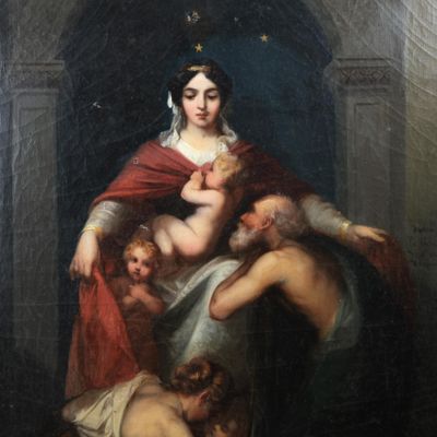 an image of a painting of a woman holding a baby in her arms