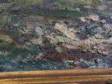 a close up of a painting of a bird on a ledge