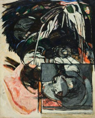an image of a painting of a woman in a black hat