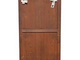 an image of a wooden cabinet with two drawers on wheels