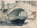 une image d'une peinture représentant un pont sur une rivière