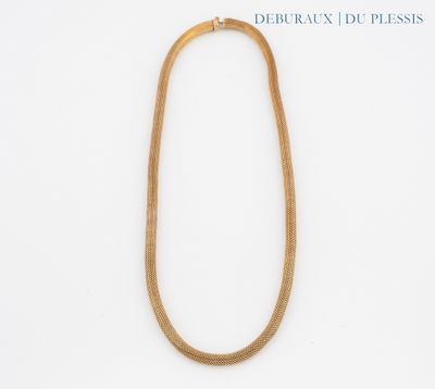 necklace made from a single strand of brown leather with a gold plated clasp