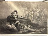 une vieille photo représentant un tableau où l'on voit un homme sur un bateau en pleine mer