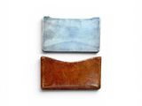 leather business card holder in blue and brown