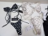 a black and white bikini and a black and white polka dot bikini