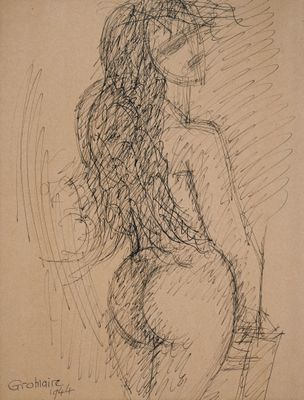 l'image d'un dessin représentant une femme assise sur une chaise