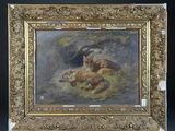 an image of a picture of a painting of a fox and a bird