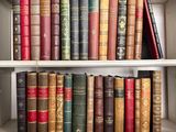 many old books on a shelf in a book case