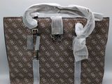 un sac marron et blanc avec un ruban blanc sur la poignée