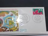an image of a postcard with a picture of a banana and a coat of arms
