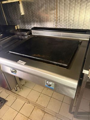 stainless steel counter top in a commercial kitchen with tile flooring