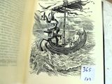 someone is holding a book with a drawing of a man in a boat