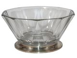 clear glass bowl with metal base on a white background