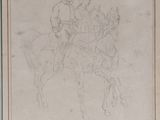 dessin représentant un homme à cheval, avec un autre homme assis derrière lui