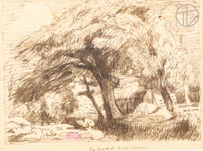 a drawing of a tree in the middle of a field
