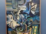 une peinture représentant un vase avec des fleurs sur une table