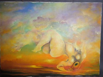 Composition surréaliste, HST, signée en haut à droite, 59x80…