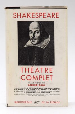 an old book with a black and white image of shakespeare