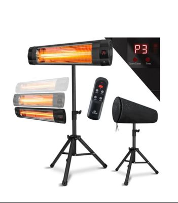 two different types of heaters and a tripod stand on a white background