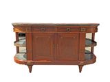 a wooden cabinet with a marble top and two shelves