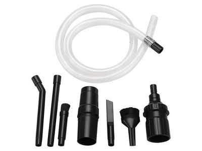 un kit d'aspirateur noir et blanc comprenant un tuyau, un flexible et d'autres accessoires