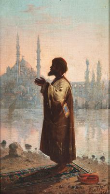 an image of a painting of a man reading a book by the water