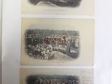two pictures of a group of people on horseback