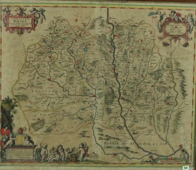 an old map of a town with a river in the middle of it