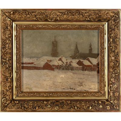 DINZART Edgard. « Village sous la neige ». - Photo 1