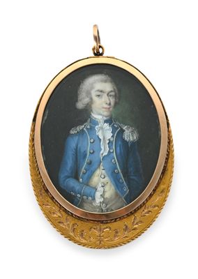 portrait d'un homme en manteau bleu, dans un cadre doré