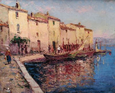 tableau représentant un tableau d'un bateau amarré dans un port