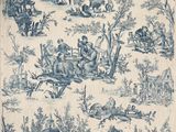 tissu « toiler » bleu et blanc, orné d'un cheval