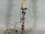 pair of silver plated candlesticks with glass candle holders