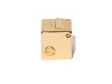 an image of a gold colored pencil sharper on a white background