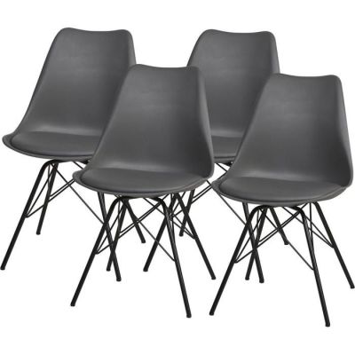 lot de quatre chaises en plastique gris avec des pieds en métal noir