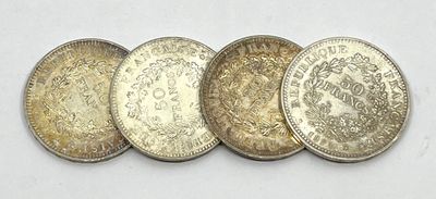 FRANCE. Ensemble de 4 monnaies en argent de 50 Francs Hercul…