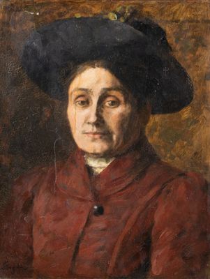 une image représentant un tableau d'un homme vêtu d'un manteau rouge et d'un chapeau noir
