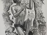 an image of a drawing of a naked man sitting on a rock