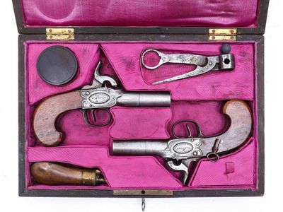 deux armes à feu dans un étui contenant une paire de ciseaux