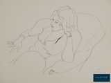 l'image d'un dessin représentant une femme assise sur une chaise
