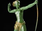 a bronze statue of a woman holding a bow and arrow
