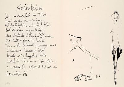 dessin représentant un homme debout devant le dessin d'une femme