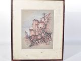 tableau représentant un château avec un arbre au premier plan