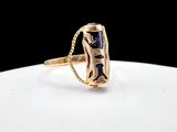 gros plan d'une bague en or contenant une pierre noire