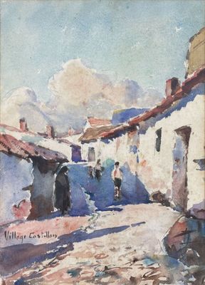 PRADER. PRADER (XX°) Village castillan Aquarelle sur papier …