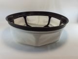 a black and white bowl on a white table