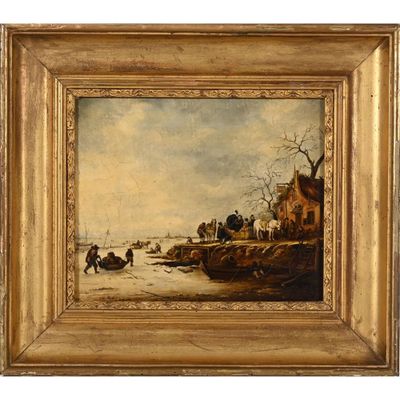 ECOLE DU NORD XIXè. « Le déchargement des bateaux en hiver s… - Photo 1