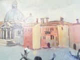a painting of a gondola being pulled by a boat