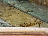 a painting of a cat sitting on a ledge